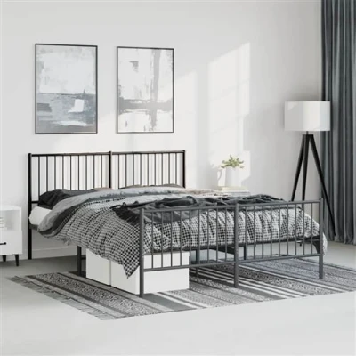 Afbeelding van Bedframe met hoofd en voeteneinde metaal zwart 150x200 cm