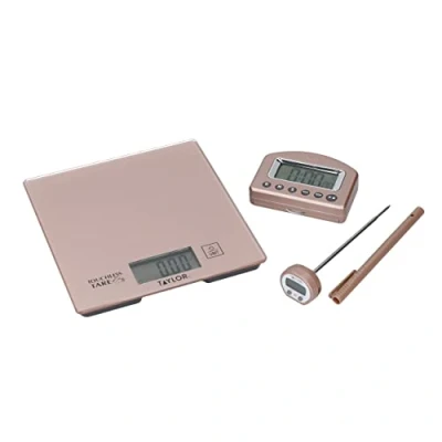 Afbeelding van KitchenCraft Taylor Pro Set Met Timer Weegschaal En Thermometer Van 3 Stuks Plastic Rosé Goud