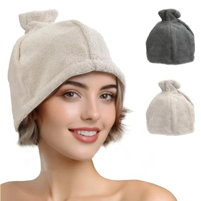 Afbeelding van JEMIDI sauna muts van katoen Saunamuts voor dames en heren Comfortabel materiaal accessoires Unisex hoed One size Beige