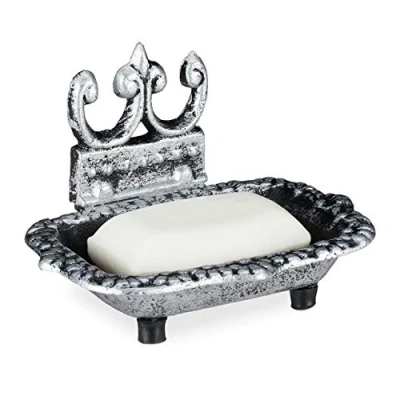 Afbeelding van Relaxdays zeepbakje vintage zeephouder bakje zeepschaaltje met gaatjes antiek design zilver