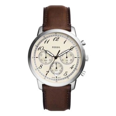 Afbeelding van Fossil Neutra herenhorloge, chronograaf uurwerk met roestvrijstalen of leren band, Bruin en crème, FS6022