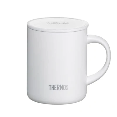 Afbeelding van Thermos roestvrij stalen beker Longlife Cup 350 ml, staal zwart met erop te leggen deksel, koffiebeker houdt dranken langer warm, ideaal voor kantoor of camping, 1 stuk