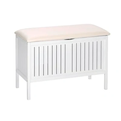 Afbeelding van WENKO Oslo Badkamerbank, houten kist, wit gelakt, 78 x 55 39 cm