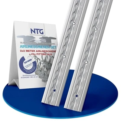 Afbeelding van NTG aluminium rail 2 x m, inbouw, inschuifbaar als vloerprofiel met gaten m 1975 mm 10 verbindingen
