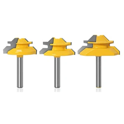 Afbeelding van APlus lijmfrees, 3 stuks, 1/4 inch, 6,35 mm, verstek voor 45 bovenfrees, houtvergrendeling, afschuiningsfrees, snijgereedschap graveermachine, grasmaaier