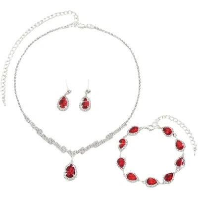 Afbeelding van FDEETY Modieuze sieradenset voor dames, verzilverd, met edelsteenhanger, halsketting en oorbellen, cadeau Gelegeerd staal