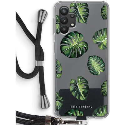 Afbeelding van Case Company® hoesje met Koord geschikt voor Samsung Galaxy A32 5G Tropische bladeren Telefoonhoesje Zwart Bescherming aan alle Kanten en Over de Schermrand