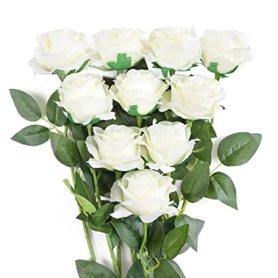 Afbeelding van JUSTOYOU 10 stuks zijden kunstroos bloemen bruidsboeket wit