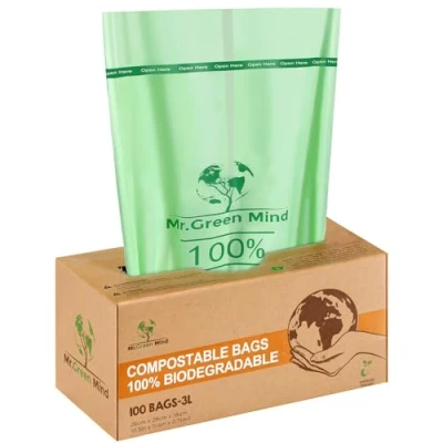 Afbeelding van Biozakken 2/3 liter 100 stuks biologisch afbreekbare afvalzakken 28 x 29 cm 100% composteerbare vuilniszakken Incl. dispenser gft