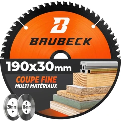 Afbeelding van BAUBECK Zaagblad 190 x 30 mm met reductieringen van 20 mm/16 mm, multimaterialen, fijne snede, cirkelzaagblad, voor hout, aluminium, metaal enz., en 16