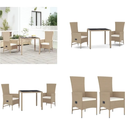 Afbeelding van vidaXL 3 delige Tuinset met kussens poly rattan beige