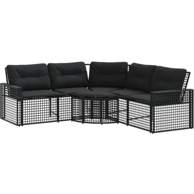 Afbeelding van vidaXL Tuinbank met kussens en voetensteun L vormig poly rattan zwart