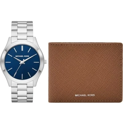 Afbeelding van Michael Kors heren Slim Runway horloge MK1060SET in de kleur Zilver
