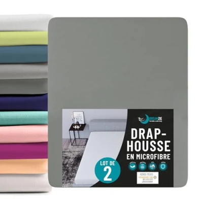 Afbeelding van Dreamzie Set van 2 hoeslakens, 140 x 190/200 cm, microvezel (100% polyester), Oeko Tex antracietgrijs matrashoes cm