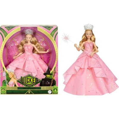 Afbeelding van Mattel Universal Wicked Deluxe Glinda Fashion pop en accessoires, inclusief kroon scepter, op film geïnspireerde look