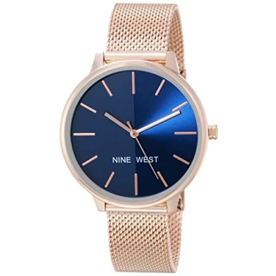 Afbeelding van Nine West NW/1981 Sunray dameshorloge van mesh, Roségoud/marineblauw, NW/1980NVRG