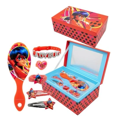 Afbeelding van joytoy Miraculous 20656 Miraculoud Zag sieradendoos met accessoires: 2 spelden, 1 ring, vlechthouder, armband, haarborstel, meerkleurig