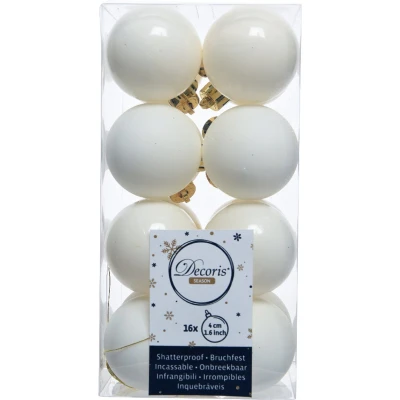 Afbeelding van Kerstbal plastic glans en mat d4 cm wolwit 16st Decoris