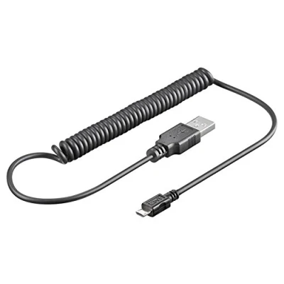 Afbeelding van USB Micro B naar A spiraalkabel USB2.0 tot 1A / zwart 1 meter