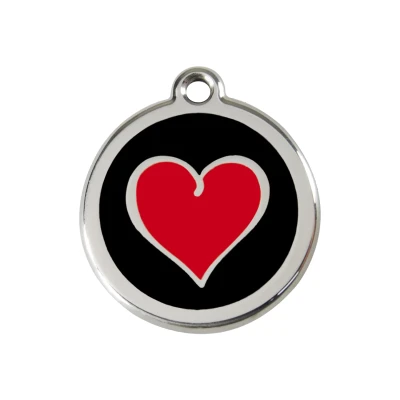 Afbeelding van Heart Black / Red roestvrijstalen hondenpenning medium/gemiddeld dia. 3 cm RedDingo