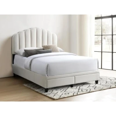 Afbeelding van Vente unique Bed 160 x 200 cm met lades Velours Ivoorwit ILISIO L 165 H 148 D 202