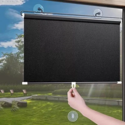 Afbeelding van Verduisteringsrolgordijn met zuignap voor ramen, 40 cm, 45 50 58 68 80 zonder boren, intrekbare privacygordijnen, zwart, x 200 cm (b h)