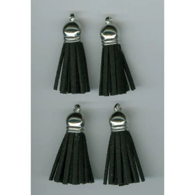 Afbeelding van Kwastjes tassel met cap suede zwart zilver 3CM 4 ST 12312 1201
