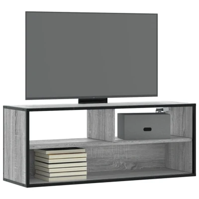 Afbeelding van Tv meubel 100x31x39,5 cm bewerkt hout metaal grijs sonoma eiken
