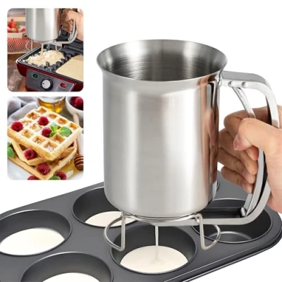 Afbeelding van GIBOHOM Distributeur de Pâte, Pate a Crepe en Acier Inoxydable 800ml, Séparateur Pâte Outil Bricolage pour Faire des gâteaux, crêpes, Muffins, gaufres
