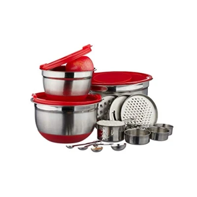 Afbeelding van Relaxdays Keukengerei set mengkom met deksel cups keuken accessoires 17 delig