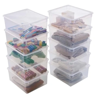 Afbeelding van Sundis Clear Box Opbergdozen, 10 stuks, 18 l, kunststof, transparant, met deksel, stapelbaar, ideaal voor het opbergen van kleding