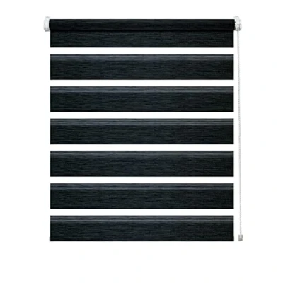 Afbeelding van Gardinia Dubbel rolgordijn met klembevestiging, zijbediening, zonder boren, transparante en ondoorzichtige strips, montageset inbegrepen, polyester, structuur antraciet, 60 x 150 cm
