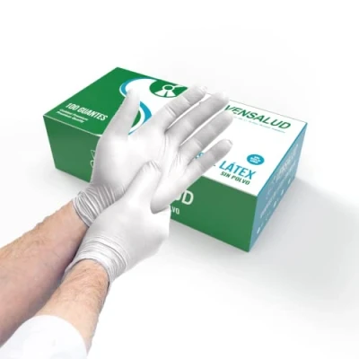 Afbeelding van VENSALUD Latex wegwerphandschoenen, stofvrij, duurzaam en comfortabel, voor laboratorium, sanitair, keuken, tattoo studio&#039;s, dierenartsen, reiniging, test, 100 stuks, wit, maat XL