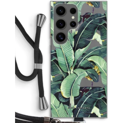 Afbeelding van Case Company® hoesje met Koord geschikt voor Samsung Galaxy S24 Ultra Bananenbladeren Telefoonhoesje Zwart Bescherming aan alle Kanten en Over de Schermrand