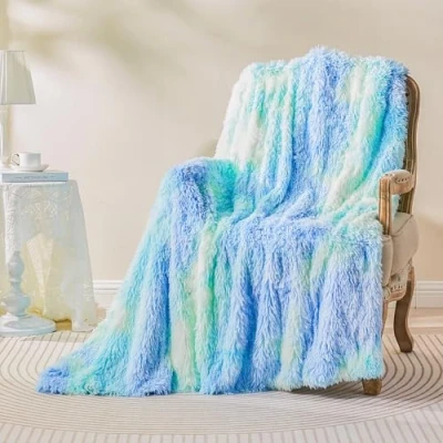 Afbeelding van EMME Pluizige deken van imitatiebont, superzacht, dik en elegant, langpolig, warme comfortabele deken, omkeerbaar, pluizig voor bank bed (blauwgroen, 130 x 150 cm)