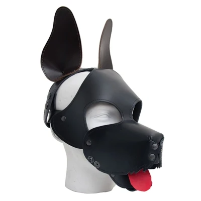 Afbeelding van Mister B Leren Ruige Hondenmasker Zwart Bruin