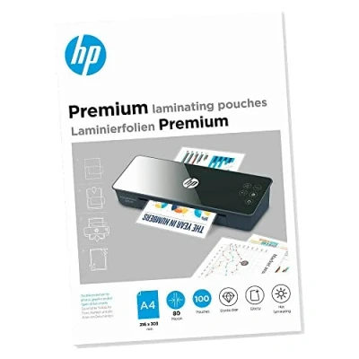 Afbeelding van HP 9123 Premium Lamineerfolies A4 Lamineerhoezen voor Warm Lamineren Glanzend 80 Micron 100 Stuks