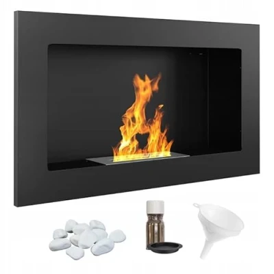 Afbeelding van KRATKI Bio ethanol wandhaard voor binnen, 0,2 liter, TÜV getest, gepoedercoat staal, zwart, 37 x 64 cm, aromatherapie set