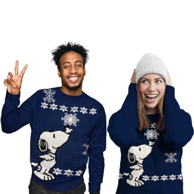 Afbeelding van The Peanuts Unisex Wintertrui Snoopy Winter Gebreide Trui Sweatshirt Ugly Sweater voor Mannen Vrouwen Blauw, Blauw