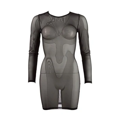 Afbeelding van Cottelli Collection Sexy Powernet Mini Jurk Doorschijnend met Lange Mouwen Uitzonderlijke Verleiding Maat XL Zwart