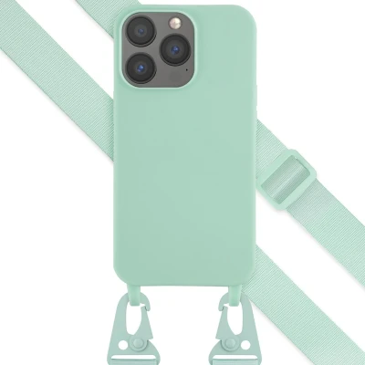Afbeelding van Selencia hoesje Geschikt voor iPhone 13 Pro met koord Siliconen afneembaar Turquoise