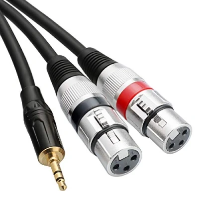 Afbeelding van TISINO XLR dubbele microfoonkabel naar 3,5 mm jack, asymmetrisch, 2 vrouwelijk mini jack 0,3 cm Y splitter, m