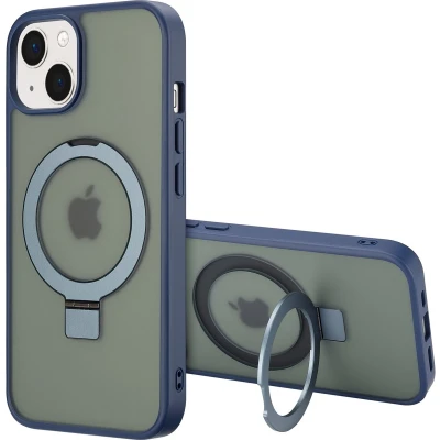 Afbeelding van Accezz Hoesje Geschikt voor iPhone 13 Ring Stand Backcover MagSafe blauw