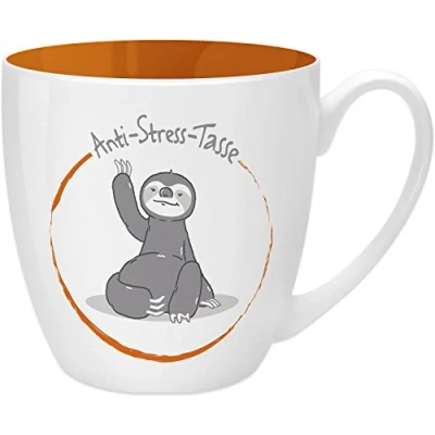 Afbeelding van Gruss &amp; Co 45514 anti stress mok luiaard 45 cl, New Bone China, cadeau, oranje, 9,5 cm