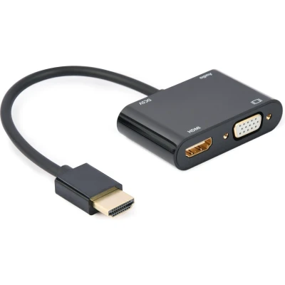 Afbeelding van HDMI male naar female + VGA audio adapterkabel, zwart