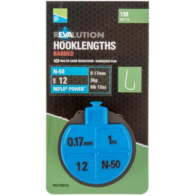 Afbeelding van Preston Onderlijnen N 50 Revalution Hooklengths Barbed 100cm (10 pcs) Maat : haak 10 0.17mm