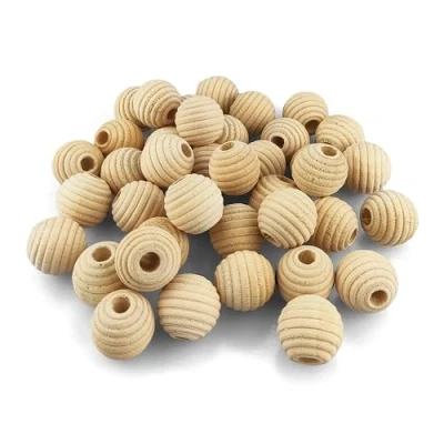 Afbeelding van Netuno 50 stuks 14 mm gegroefde houten kralen met gat, natuurlijke decoratieve ballen, voor knutselen, sieraden, macramé, groot gat