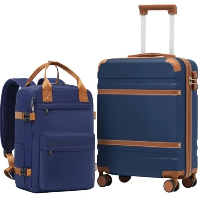 Afbeelding van COOLIFE Cabinekoffer 55 x 35 20 cm voor Ryanair vliegtuig, handbagage, cabinebagage, harde koffer met TSA slot en 4 dubbele wielen, Blauw/Bruin, wielen