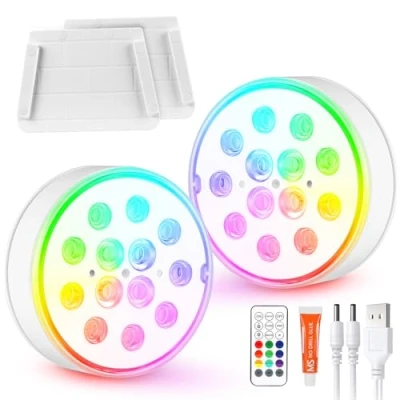 Afbeelding van Led licht, dompelbaar, led, onderwater, IP68, waterdicht, 16 RGB kleuren, zwembadlamp met afstandsbediening, voor tuin, zwembad, vaas, aquarium