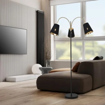 Afbeelding van Staande lamp Wycombe vloerlamp 154 cm 3xE14 zwart en goudkleurig